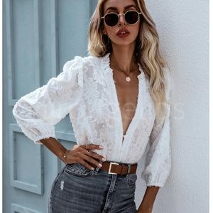 Rouge! White Lace Button Down Shirt